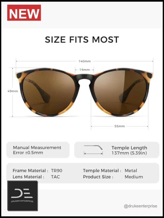 Vintage Round Sunglasses with Polarized UV400 Lenses, Lightweight Composite main image 6